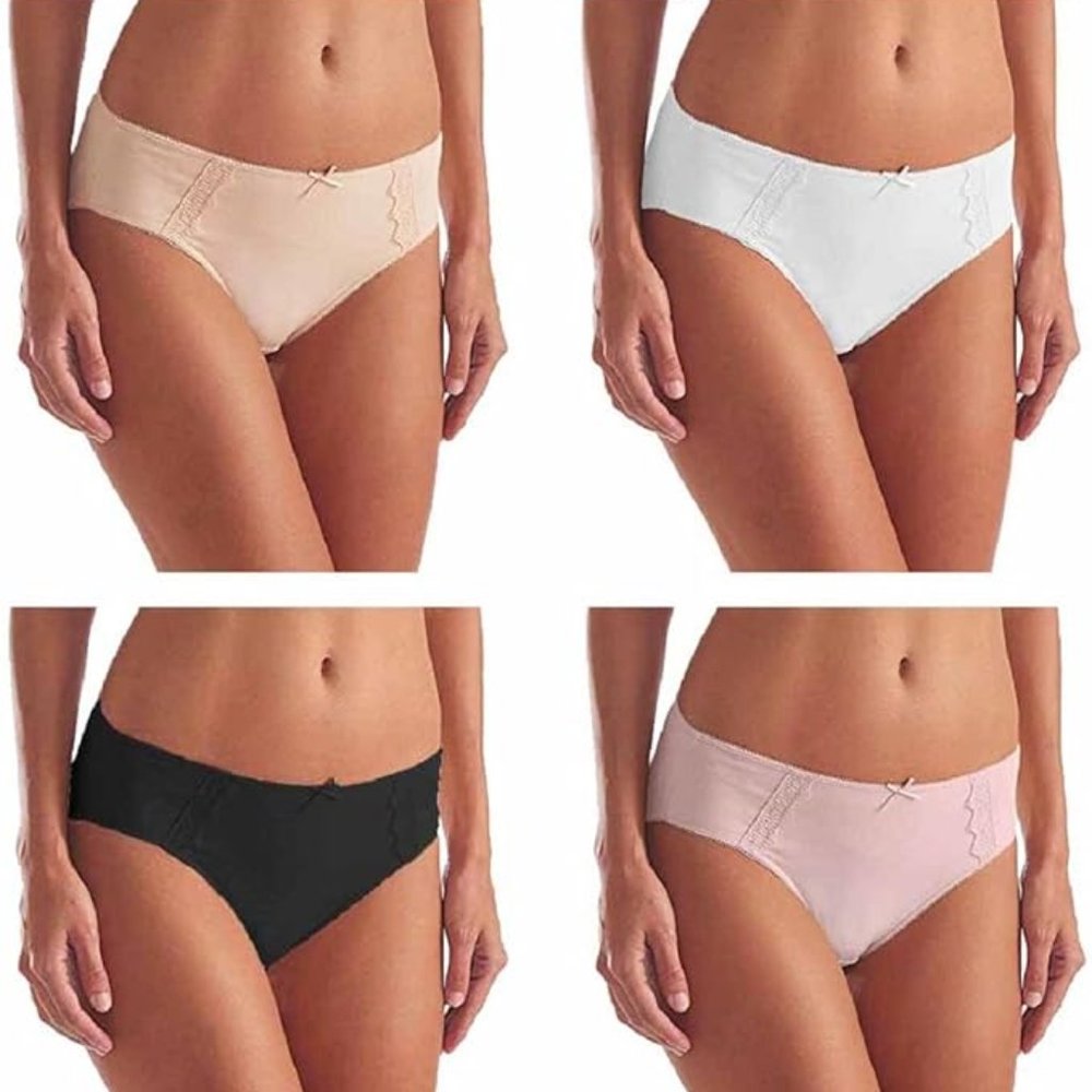 KN Hi- Cut Underwear Microfiber with Lace - Ultra Soft Comfort- 4 Pack